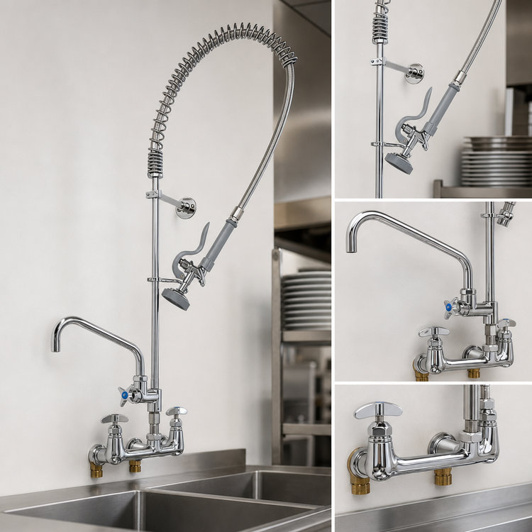Product image #3 for T&S Brass Big-Flo EasyInstall Wall Mount Pre-Rinse Unit with 14-Inch Swing Nozzle, 44-Inch Hose, and 8-Inch Adjustable Centers