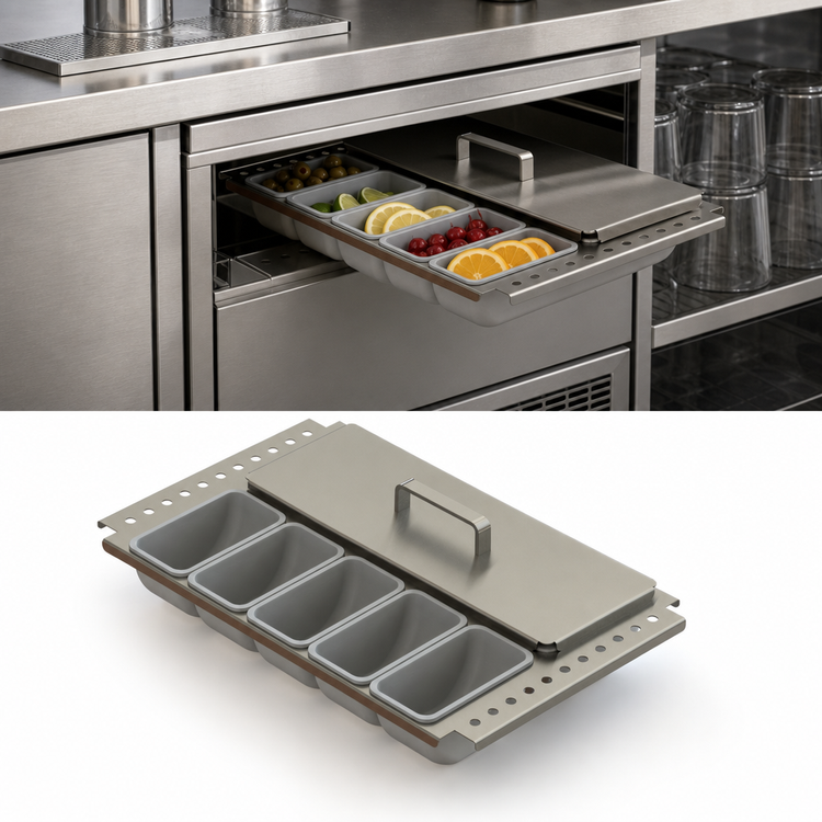 Product image #3 for Glastender Partial Condiment Drawer Insert for 20-Inch Door Openings, Side-Serviced, Low Profile, 10-Cup Capacity