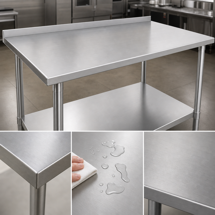 Product image #3 for John Boos Stallion 60 x 36-Inch 14-Gauge 300 Series Stainless Steel Work Table with 1-1/2-Inch Rear Up-Turn and Adjustable Undershelf