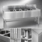 Thumbnail image #3 for Eagle Group Spec-Bar B6R-4-24 Four-Compartment Stainless Steel Underbar Sink with Right Drainboard, 8" Backsplash, 72" W