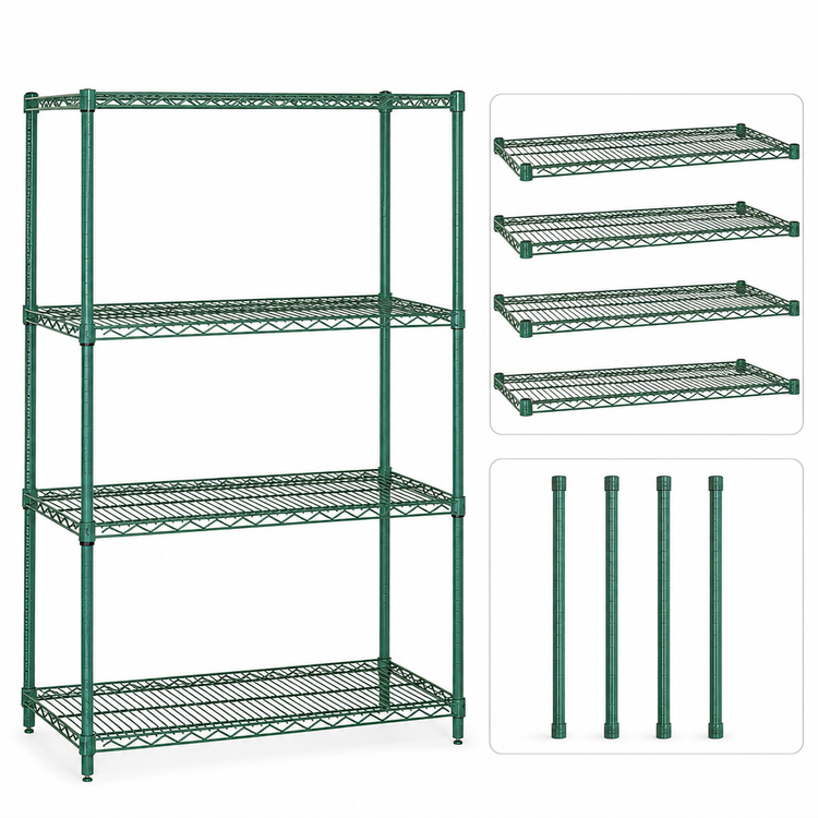 Product image #3 for Quantum 36-Inch x 21-Inch x 63-Inch 4-Shelf Wire Shelving Starter Kit, Green Epoxy Antimicrobial Finish