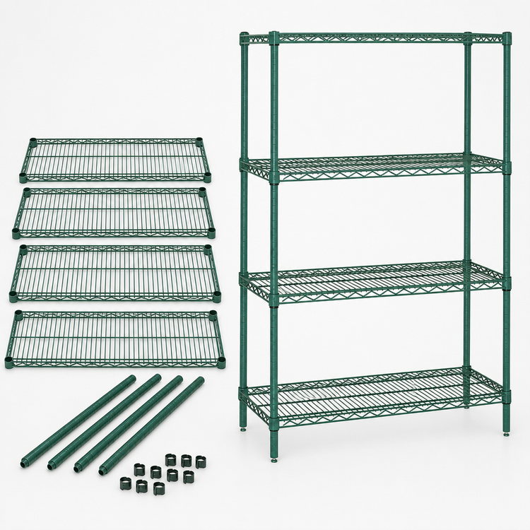 Product image #3 for Quantum 72"W x 21"D x 86"H Stationary Wire Shelving Starter Kit, Green Epoxy Finish