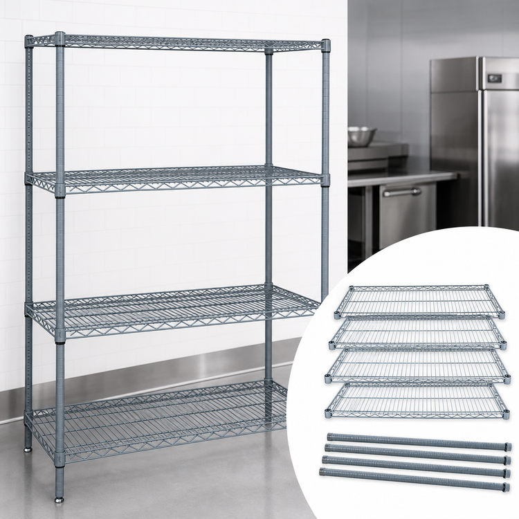 Product image #3 for Quantum 4-Shelf Wire Shelving Starter Kit, 36-Inch W x 21-Inch D x 86-Inch H, Gray Epoxy Antimicrobial Finish, 600-800 lb Capacity