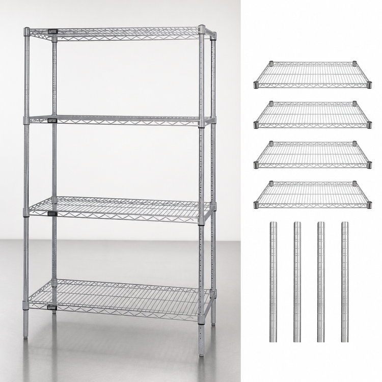 Product image #3 for Quantum 4-Shelf Stationary Wire Shelving Starter Kit, 72-Inch Wide x 86-Inch High, 304 Stainless Steel