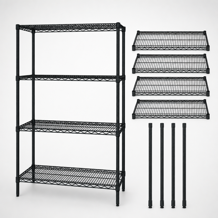 Product image #3 for Quantum 4-Shelf Wire Shelving Starter Kit, 48"W x 36"D x 86"H, Black Epoxy Antimicrobial Finish