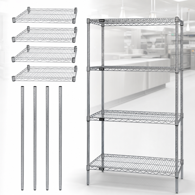 Product image #3 for Quantum Chrome Plated Stationary Wire Shelving Starter Kit, 30 x 21 x 54 Inches, 4-Shelf