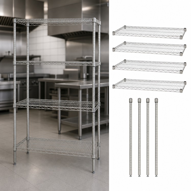 Product image #3 for Quantum 42-Inch W x 18-Inch D x 63-Inch H 4-Shelf Wire Shelving Starter Kit, 304 Stainless Steel