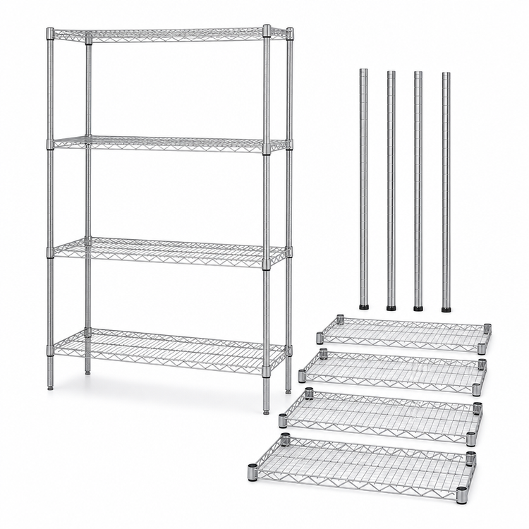 Product image #3 for Quantum 42W x 30D x 54H Stationary Wire Shelving Starter Kit, 4 Shelves, 304 Stainless Steel