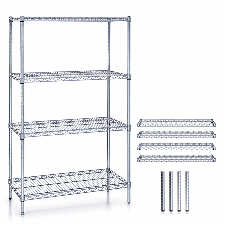 Product image #3 for Quantum WR86-2172C Chrome-Plated 86-Inch Wire Shelving Starter Kit, 72 x 21 Inches, 4 Shelves