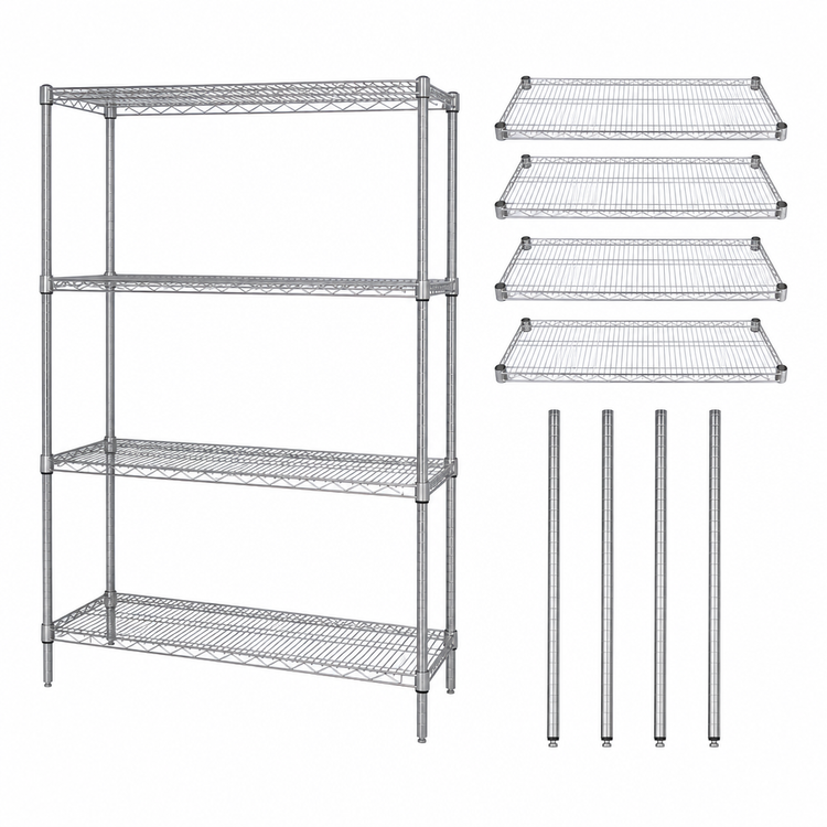 Product image #3 for Quantum 54W x 21D x 54H Chrome-Plated Wire Shelving Starter Kit with 4 Shelves