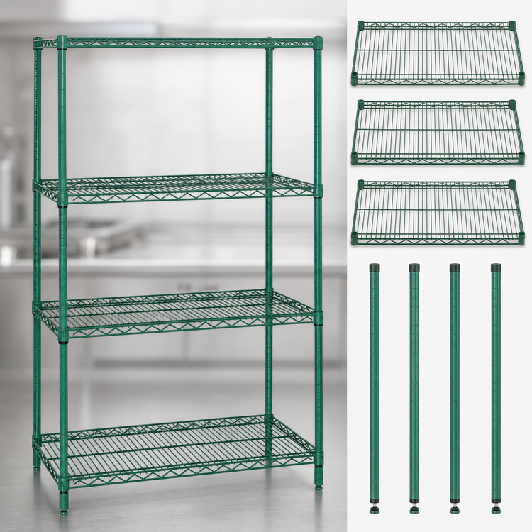 Product image #3 for Quantum 54 x 21 x 63 Inch Wire Shelving Starter Kit with 4 Shelves, Green Epoxy Finish