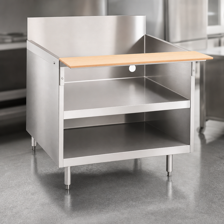 Product image #3 for La Rosa 42-Inch W x 30-Inch D Stainless Steel Equipment Stand with Open Cabinet Base and Richlite Cutting Board