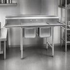 Thumbnail image #3 for Eagle Group 314-16-2-18R-X 2-Compartment 304 Stainless Steel Sink with Right Drainboard, 16" x 20" Bowls, Galvanized Legs
