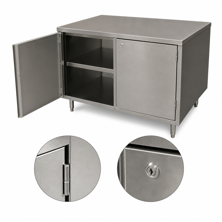 Product image #3 for BK Resources Single-Sided Stainless Steel Chef Table Cabinet Base with Locking Hinged Doors, 48 x 24 Inches