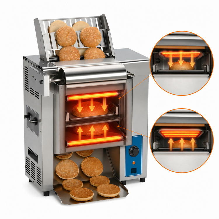 Product image #3 for Antunes Vertical Contact Countertop Conveyor Toaster with Motorized Butter Wheel and Bun Feeder