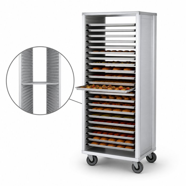 Product image #3 for Dinex Closed-Side End-Loading Aluminum Pan Rack for 18 x 26 Trays, 41 Capacity, with 5-Inch Casters