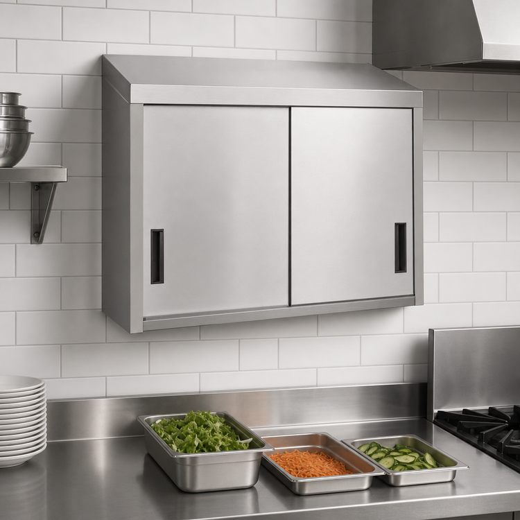 Product image #3 for Advance Tabco Wall-Mounted Stainless Steel Enclosed Cabinet with Sliding Doors and Shelf, 48 x 15 Inches