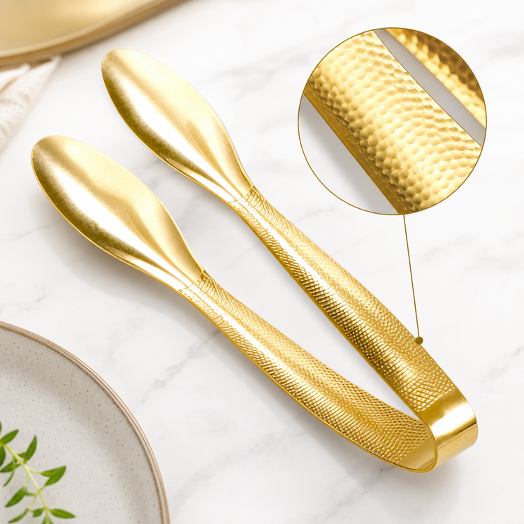 Product image #3 for American Metalcraft 9-Inch Hammered Serving Tongs, 18/0 Stainless Steel, Vintage Gold Finish