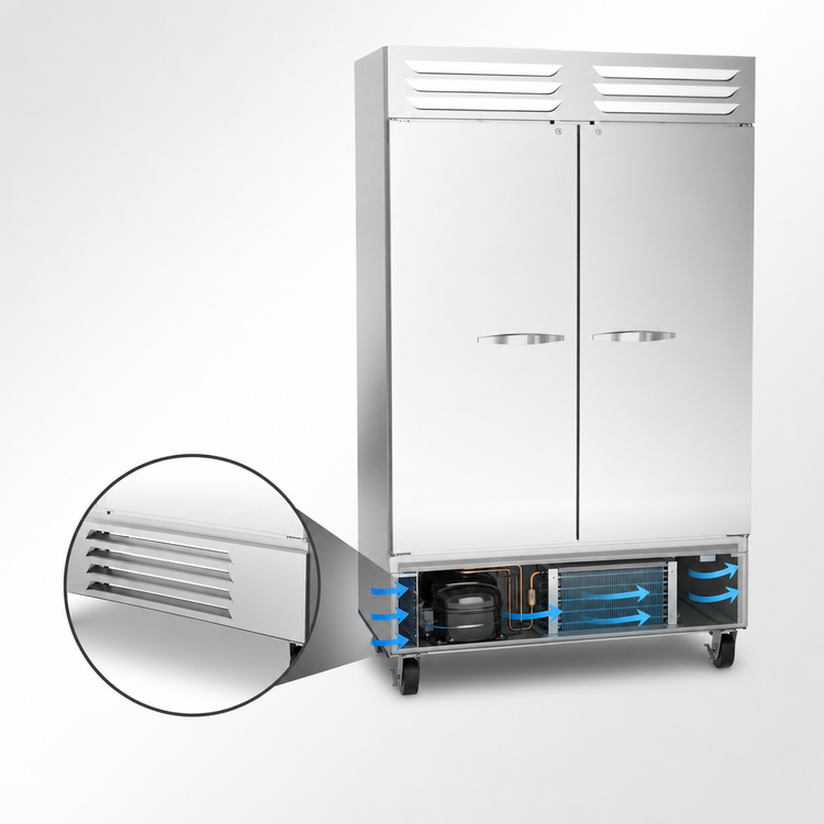 Product image #3 for Beverage-Air Vista Two-Section Reach-In Freezer with Solid Doors, 52-Inch Wide, 46.2 Cu. Ft., Bottom-Mount Self-Contained
