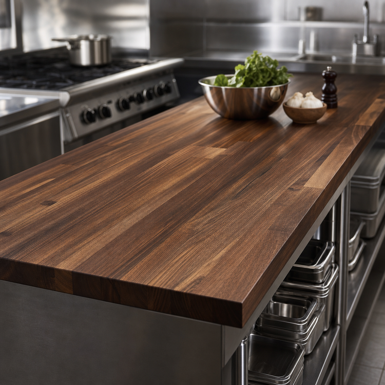 Product image #3 for Boos Block American Black Walnut Blended Rails Edge Grain Kitchen Countertop, 144 x 27 x 1-1/2 Inch, Oil Finish