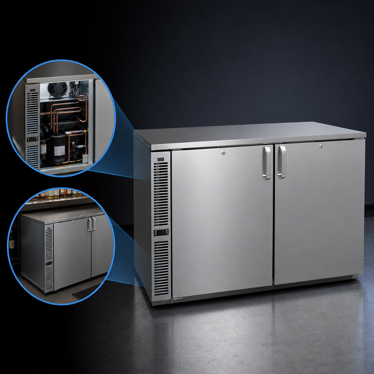 Product image #3 for Glastender C1SL48 One-Zone Side-Serviced Low-Profile Self-Contained Back Bar Cooler, 48 Inch, Two-Section