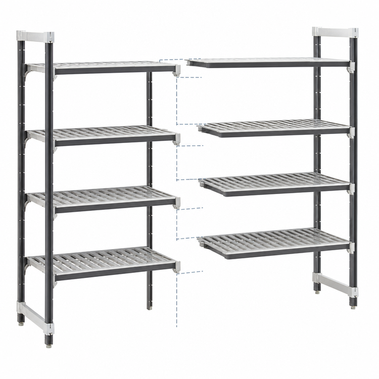 Product image #3 for Cambro Camshelving Elements XTRA Stationary Add-On Shelving Unit, 24 x 54 x 84 Inches, 5-Tier Vented, Speckled Gray