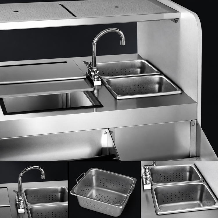 Product image #3 for Spec-Bar CS42-32L Underbar Cocktail Station with 2 Sinks and Ice Bin