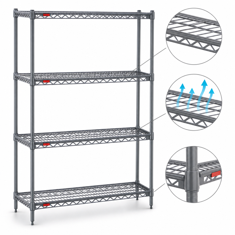 Product image #3 for Eagle Group Valu-Master 4-Tier Wire Shelving Starter Unit, 72W x 24D x 74H, Pewter Gray Epoxy