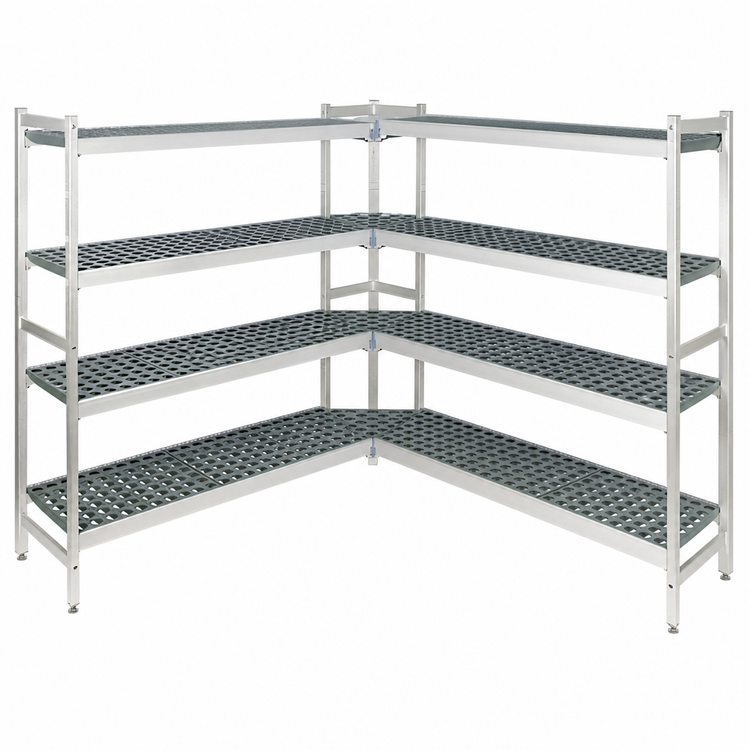 Product image #3 for Fermostock 4-Tier Corner Expansion Modular Shelving Unit, 71" H x 38" W x 18" D, Aluminum with Polymer Inserts