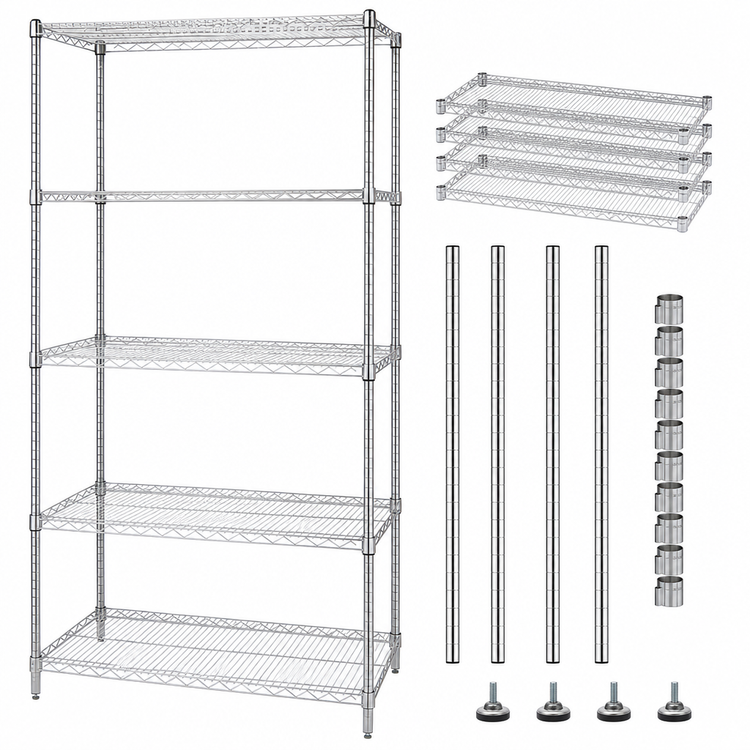 Product image #3 for Quantum 30 Inch W x 24 Inch D x 63 Inch H Chrome Wire Shelving Starter Kit with 5 Shelves