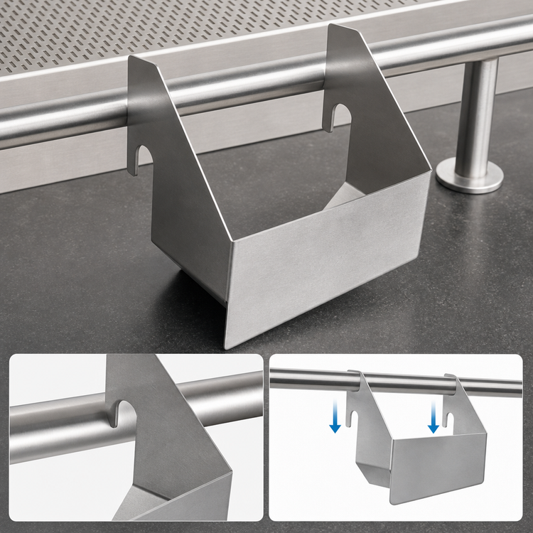 Product image #3 for CHOICE Clip-On Dry Waste Rail with Removable Chute, 12 Inch W x 7 Inch D, Stainless Steel