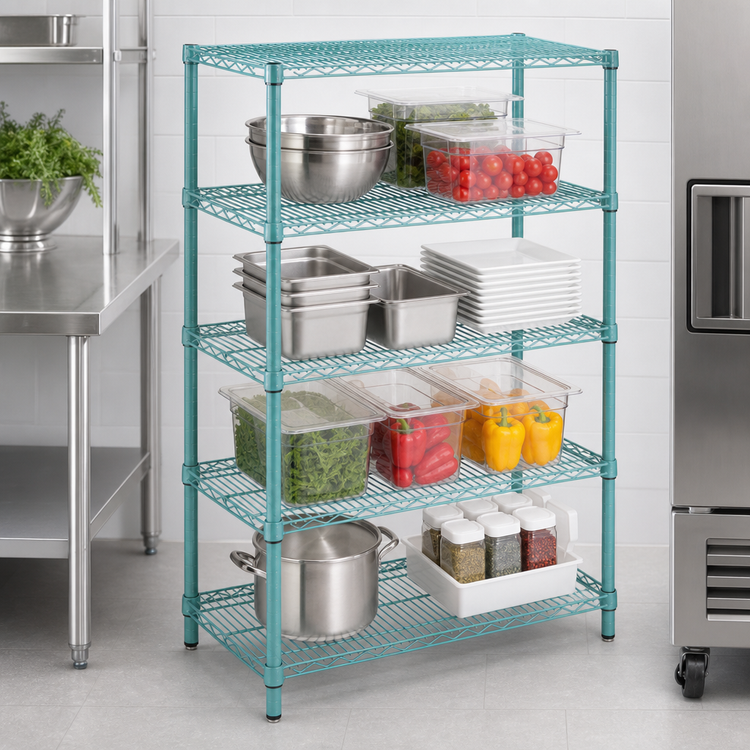 Product image #3 for EagleGard 4-Tier Stationary Starter Wire Shelving Unit, 48W x 24D x 63H, Blue-Green Hybrid Epoxy Finish