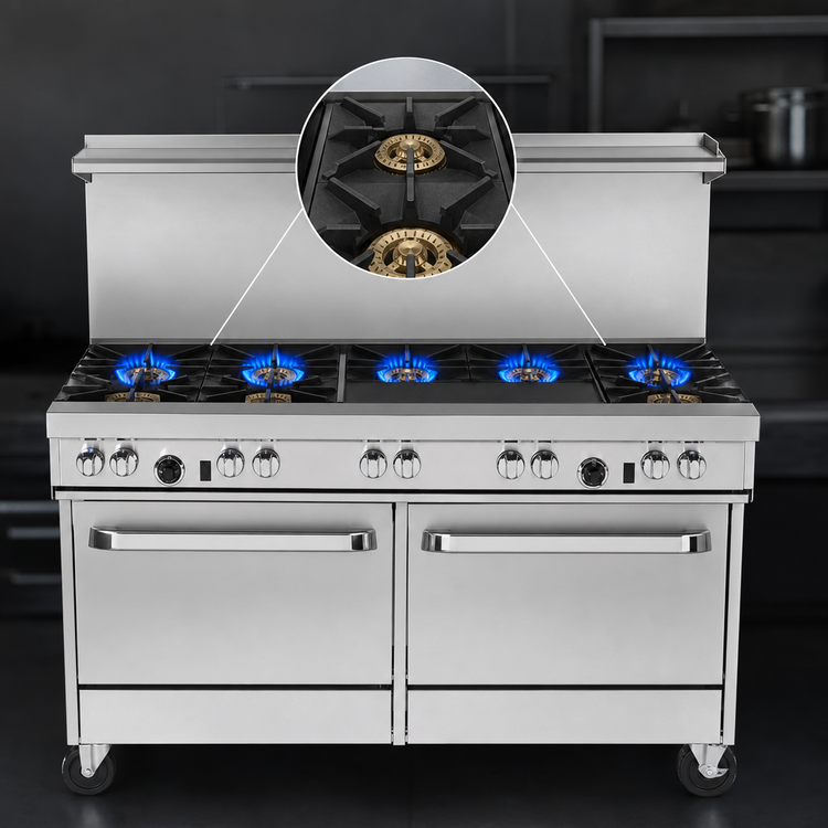 Product image #3 for Southbend Ultimate 60-Inch Commercial Gas Restaurant Range with 5 Burners, 24-Inch Griddle, 2 Cabinets and Hi-Shelf