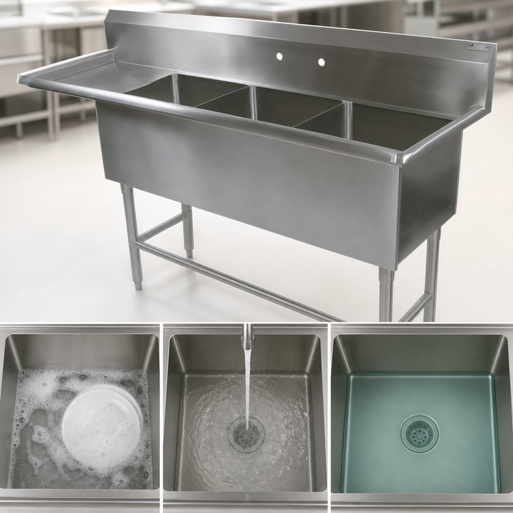 Product image #3 for John Boos Pro-Bowl 3-Compartment Stainless Steel Sink with 30-Inch Left Drainboard, 14-Inch Deep Bowls