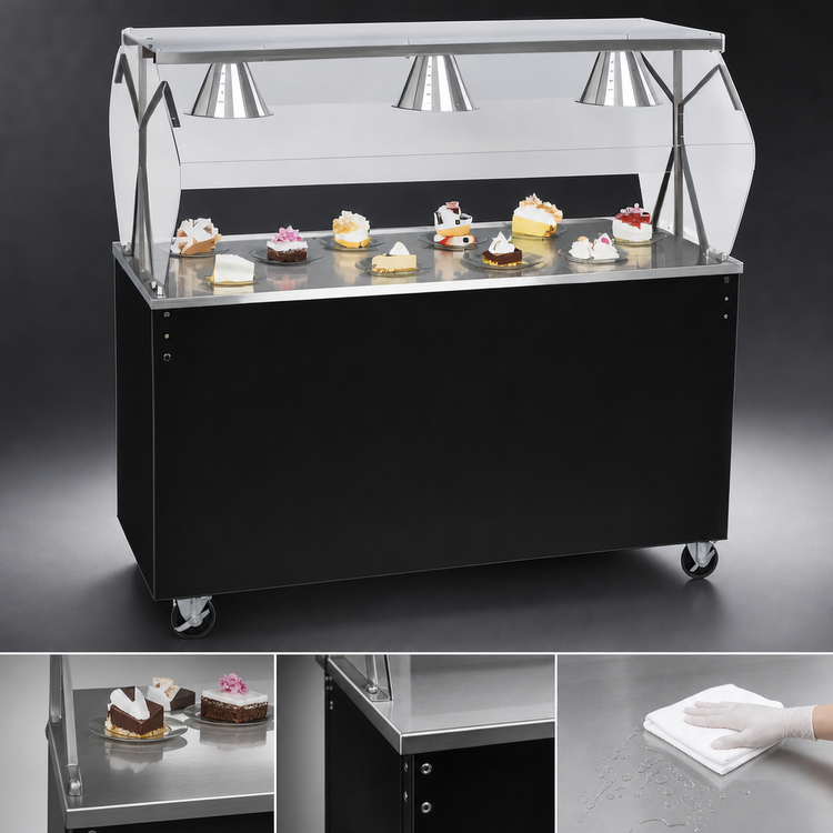 Product image #3 for Vollrath 2-Series Affordable Portable 46-Inch Mobile Utility Station with Buffet-Style Breath Guard and Solid Black Vinyl-Clad Base