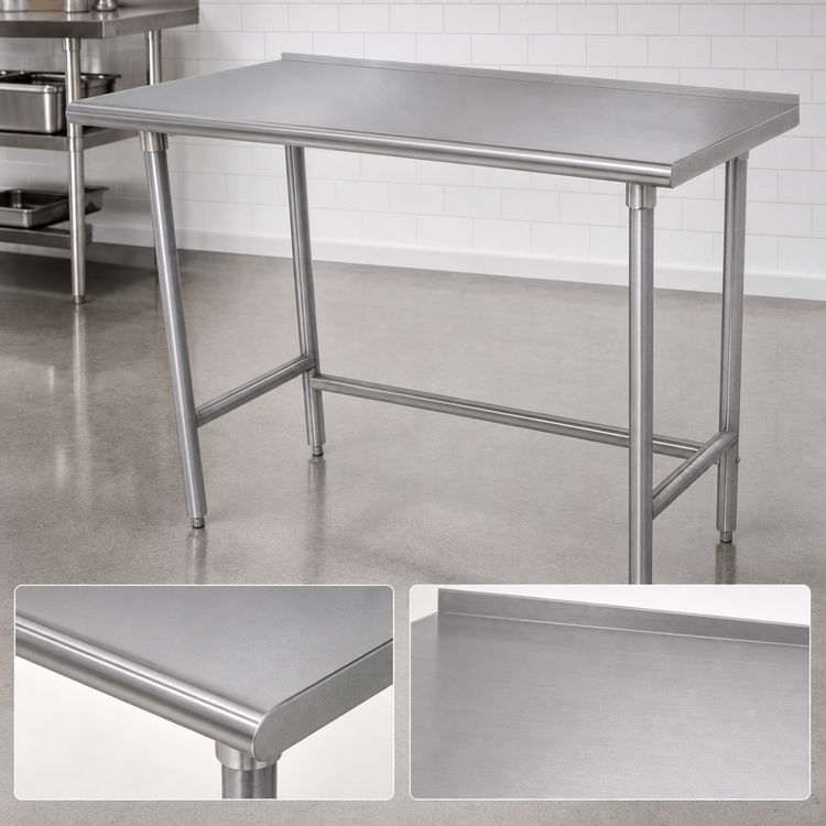 Product image #3 for Advance Tabco 144-Inch x 30-Inch 16 Gauge 430 Stainless Steel Work Table with 1-1/2-Inch Rear Up-Turn and Galvanized Base