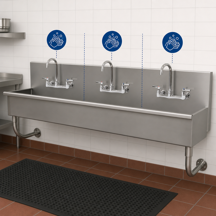 Product image #3 for Advance Tabco 72-Inch Multi-Station Wall-Mounted Hand Wash Sink with 3 Faucets