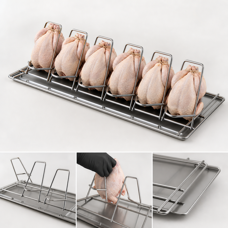 Product image #4 for Alto-Shaam 6-Chicken Self-Trussing Stainless Steel Poultry Roasting Rack with Drip Guard for 20-10 Combitherm Oven