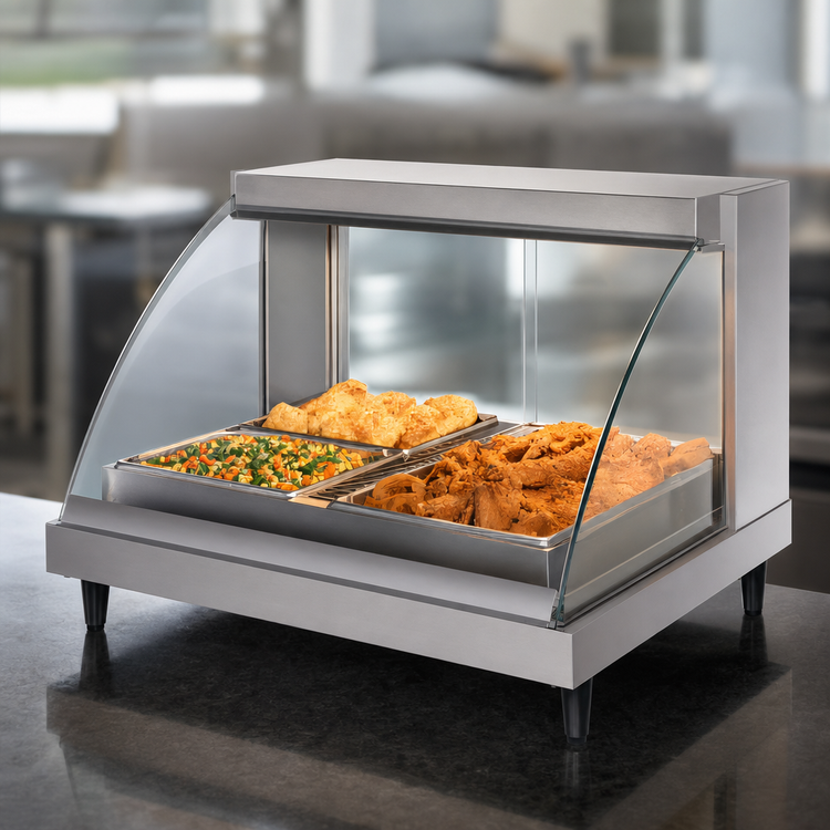Product image #3 for Hatco Glo-Ray Designer Heated Display Case with Humidity, Single Shelf, 2-Pan, Curved Glass Countertop