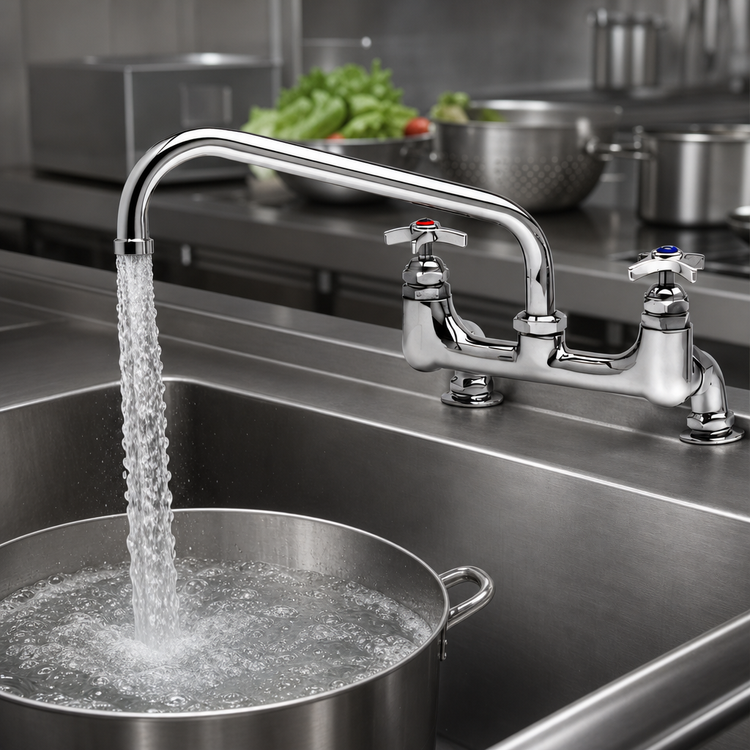 Product image #3 for T&S Brass Big-Flo Deck-Mount Large-Flow Mixing Faucet, 8-Inch Centers, 12-Inch Swing Nozzle