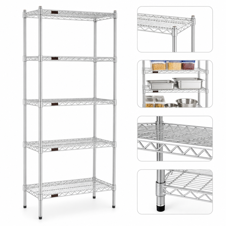 Product image #3 for Eagle Group 5-Tier Stationary Starter Wire Shelving Unit, 24 x 18 x 74 Inches, Stainless Steel Finish