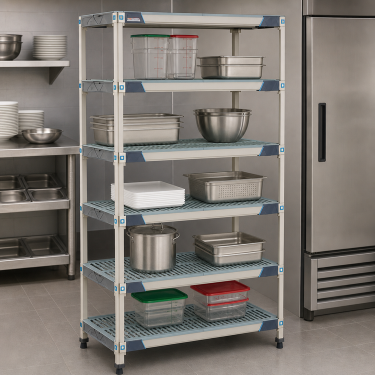 Product image #3 for MetroMax i Blue 5-Shelf Stationary Polymer Shelving Starter Unit, 36W x 18D x 74H