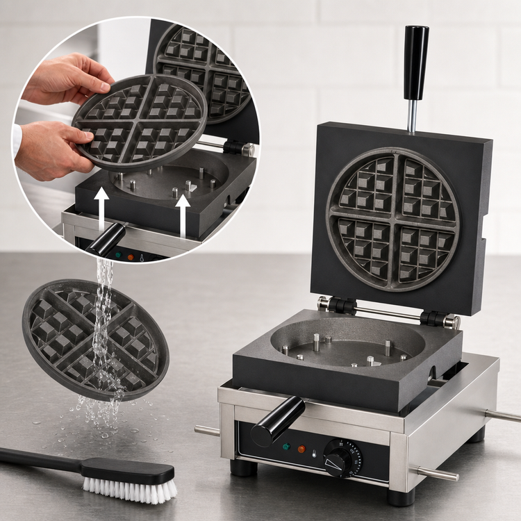 Product image #3 for Krampouz Single Round 4-Waffle Countertop Waffle Maker, 90° Opening, 120V