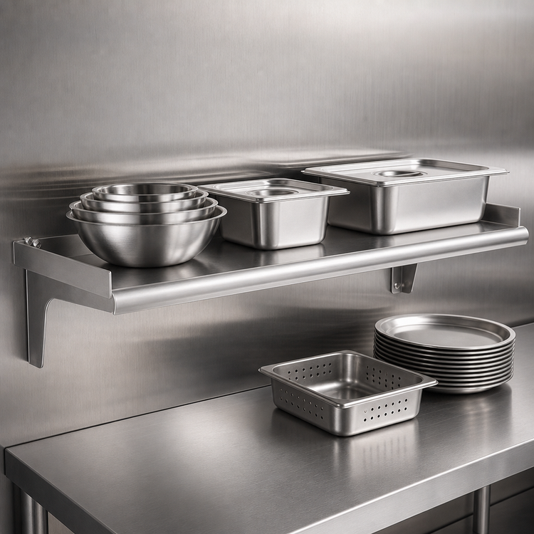 Product image #3 for Eagle Snap-n-Slide 48" x 15" Wall-Mounted Stainless Steel Shelf with Rolled Front Edge