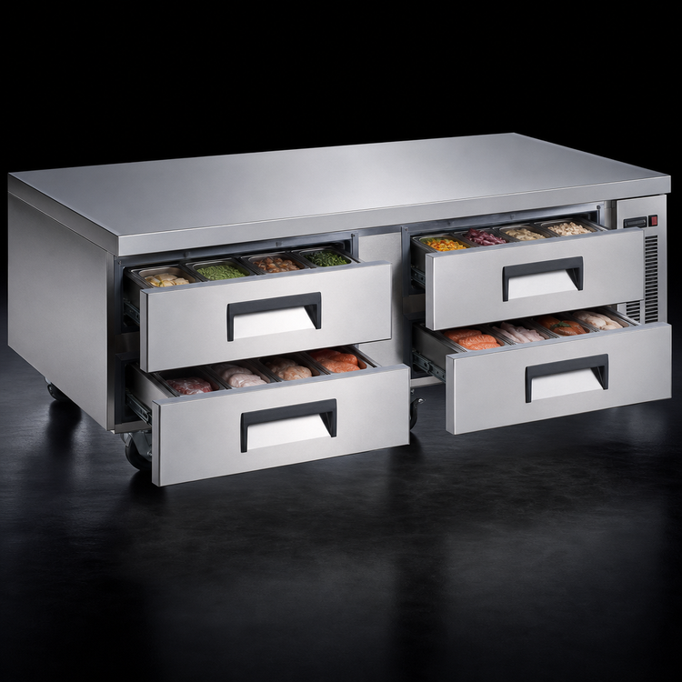 Product image #3 for Omcan 72-Inch 4-Drawer Refrigerated Chef Base Equipment Stand