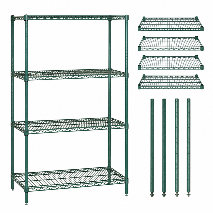 Product image #3 for Quantum 60"W x 21"D x 86"H Wire Shelving Starter Kit, Stationary, Green Epoxy Finish