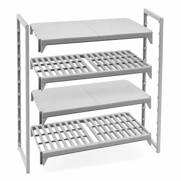 Product image #4 for Cambro Camshelving Premium 24"W x 48"L 4-Shelf Vented and Solid Shelf Kit, Speckled Gray