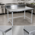 Thumbnail image #3 for John Boos Stallion 120-Inch x 30-Inch 16-Gauge 300-Series Stainless Steel Work Table with 5-Inch Backsplash and Galvanized Base
