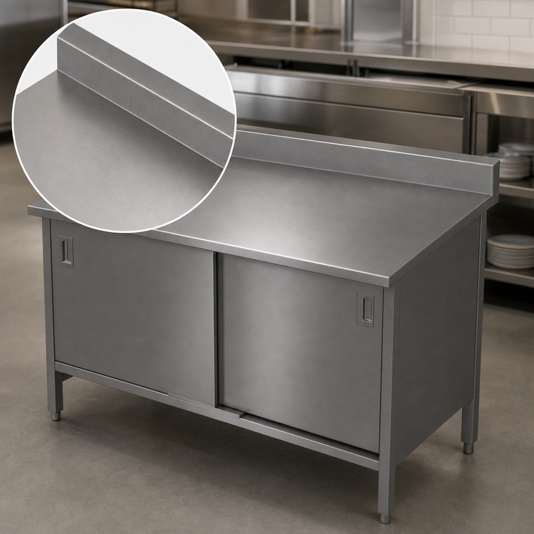 Product image #3 for John Boos Enclosed Work Table with Cabinet Base and Hinged Doors, 108 x 30 Inch, 14-Gauge 300-Series Stainless Steel Top