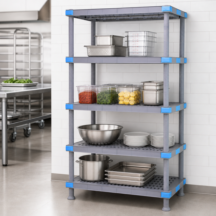 Product image #3 for Millenia 42"W x 21"D x 74"H Stationary Starter Polymer Shelving Unit, Gray, 4-Shelf